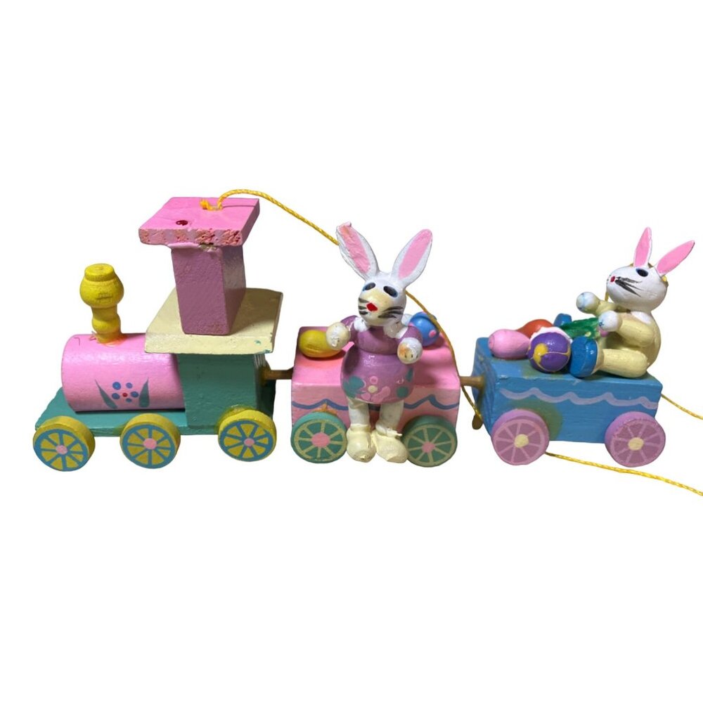 Easter Train Hand Painted Wooden Hanging Ornament